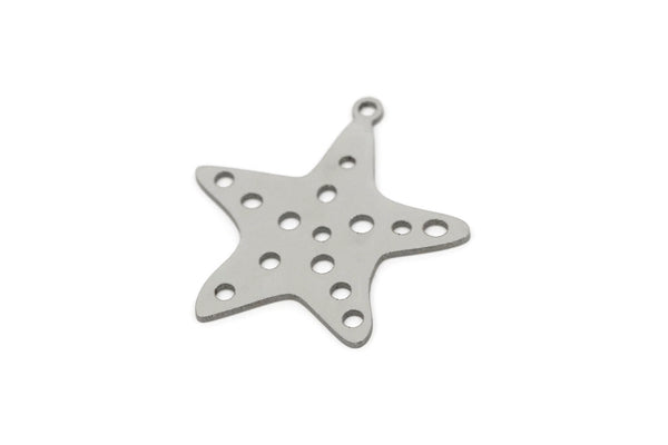 Steel Sea Star Charm, 8 Stainless Steel Sea Star Charms With 1 Loop, Blanks, Findings (26x25x0.80mm) SMP2720