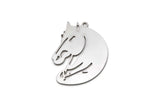 Steel Horse Charm, 6 Stainless Steel Horse Charms With 1 Loop, For Jewelry Making (31x23x0.80mm) SMP2998
