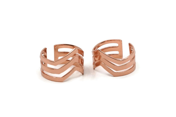 Rose Gold Chevron Ring - 4 Rose Gold Plated Adjustable Triple Chevron Ring Settings (16x17mm / 23 Gauge) MN01