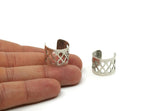 Silver Boho Ring, 2 Antique Silver Plated Brass Adjustable Ring Settings - 16-17mm / 23 Gauge Mn25 H0516