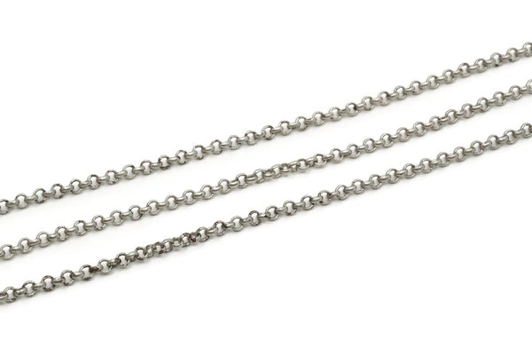 Silver Rolo Chain, Antique Silver Plated Brass Rolo Link Belcher Chain (3mm) MB 8-19 Z135