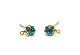 Brass Stud Earrings, 6 Aquamarine Crystal Rhinestone Beads Brass Stud Earrings Brass Setting for SS18 - 4.3mm SS18 N0279