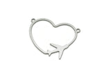 Steel Airplane Charm, Stainless Steel Heart Charms With 2 Loops, Necklace Pendants, Connector Findings (23.5x30x0.80mm) SMP3308