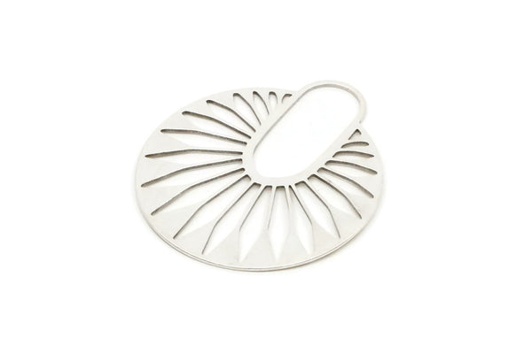 Silver Round Charm, 2 Antique Silver Plated Brass Round Shaped Charms, Pendants, Findings (36x32x0.60mm) SMP2075 A6895