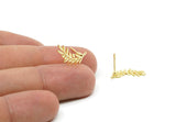 Gold Leaf Earring, 6 Gold Plated Brass Branch Shaped Stud Earrings, Findings (18x8x0.60mm) A3007