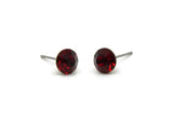 Brass Stud Earrings, 4 Siam Crystal Rhinestones Beads Brass Stud Earrings Brass Setting for SS34 - 7.2mm SS34 D1274