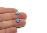 Blue Glass Cabochon, 4 Blue Glass Circle Bead Charms, Round Claw Settings (8x5mm) SY0040