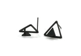 Black Triangle Earring, 4 Oxidized Black Brass Triangle Stud Earrings (13x15x1mm) E370