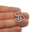 Cat Dangle Charm, Raw Brass/Stainless Steel/Copper Cat And Dangle Fish Charms With 1 Loop, Findings (29x22mm) SMP3322
