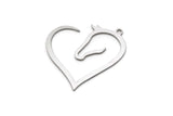 Steel Horse Charm, 10 Stainless Steel Heart Shape Horse Charms With 1 Loop, For Jewelry Making (28x25x0.80mm) SMP3002