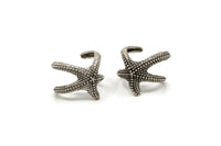 Silver Starfish Ring - 2 Antique Silver Plated Brass Adjustable Starfish Rings Mn69