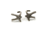 Silver Starfish Ring - 2 Antique Silver Plated Brass Adjustable Starfish Rings Mn69