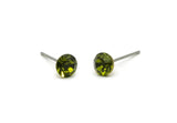 Brass Stud Earrings, 8 Olivine Crystal Rhinestone Beads Brass Stud Earrings Brass Setting for SS24 - 5.3mm SS24 D1319