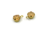Brass Charm, 12 AB Light Peach Crystal Rhinestones 7mm Stone, Raw Brass Charms With 1 Loop F132
