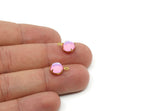 Pink Glass Cabochon, 4 Pink Glass Circle Bead Charms, Round Claw Settings (8x5mm) SY0045