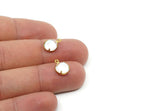White Glass Cabochon, 4 White Glass Circle Bead Charms, Round Claw Settings (8x5mm) SY0065