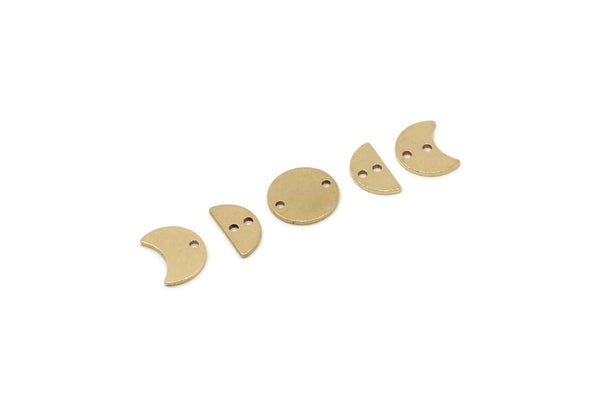 Brass Charm, 4 Raw Brass Dangle Moon Phases Charm With Holes, Connector Parts, Brass Parts Of Dangles (34x8x0.60mm) SMP2782 SY0358