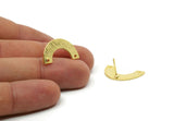 Gold Geometric Earring, 4 Textured Gold Plated Brass Semi Circle Stud Earrings With 2 Holes (25x12.5x5.5x0.80mm) D1532 A6849