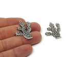 Silver Cactus Pendant, Antique Silver Plated Brass Cactus Charms, Jewelry Supplies, Findings (36mm) N0416 H0498