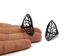 Black Leaf Ring, Oxidized Black Brass Adjustable Leaf Rings N0030 S645