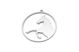 Steel Round Charm, 4 Stainless Steel Horse Patterned Charms With 1 Loop, For Jewelry Making (32x30x0.80mm) SMP3006