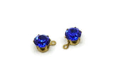 Brass Bead, 8 Raw Brass Sapphire Crystal Rhinestone Prong Setting 4 Hole Slider SS29 F104