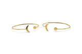 Gold Planet Cuff, Gold Plated Brass Open Bangles With Moon And Planet Ending V005