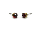 Brass Stud Earrings, 8 Siam Crystal Rhinestone Beads Brass Stud Earrings Brass Setting for SS24 - 5.3mm SS24 N0678