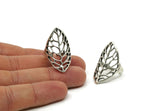 Silver Leaf Ring, Antique Silver Plated Brass Adjustable Leaf Rings N0030 H0503
