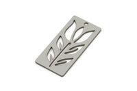 Steel Rectangle Charm, 4 Stainless Steel Branch Patterned Rectangle Shaped Charms With 1 Hole, Findings (30x15x0.80mm) SMP2754