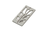 Steel Rectangle Charm, 4 Stainless Steel Branch Patterned Rectangle Shaped Charms With 1 Hole, Findings (30x15x0.80mm) SMP2754