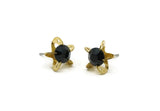 Brass Stud Earrings, 6 Jet Crystal Rhinestone Beads Brass Stud Earrings Brass Setting for SS29 - 6.3mm SS29 Y158