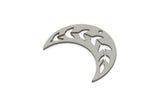 Steel Moon Charm, 6 Stainless Steel Leaf Pattern Crescent Moon Charms With 1 Hole, Findings (11x30x0.80mm) SMP2753