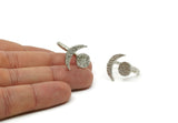 Silver Ring, Hammered Antique Silver Plated Crescent Moon And Planet Rings N0130 H0213