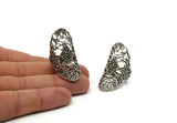 Silver Ring, Antique Silver Plated Brass Adjustable Flower Ring H0329