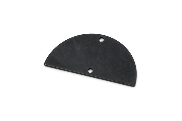 Semi Circle Charm, 4 Oxidized Black Brass Semi Circle Pendants With 2 Holes, Blanks (30x15x0.80mm) D0388