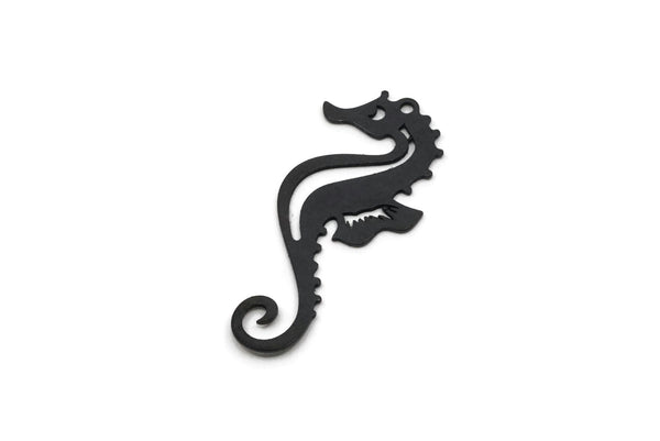 Sea Horse Charm, 4 Oxidized Black Brass Sea Horse Shaped Charms With 1 Loop (32x14x0.60mm) SMP0156 Y161