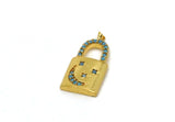 Gold Lock Charms, 2 Gold Plated Brass Lock Shaped Charms With 1 Loop, Blue Zircon Stone, Earring Findings (21x10mm) SY0092
