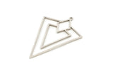 Silver Triangle Charm, 8 Antique Silver Plated Brass Triangle Shaped Charms With 1 Loop, Findings (40x27x0.60mm) Y131