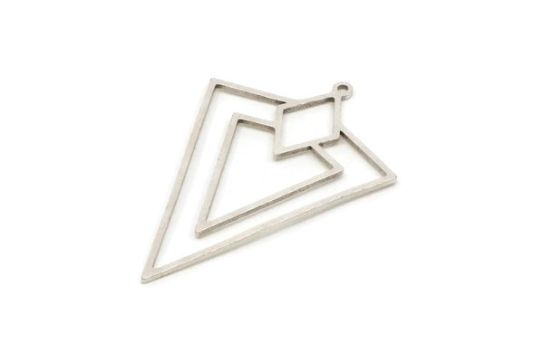 Silver Triangle Charm, 8 Antique Silver Plated Brass Triangle Shaped Charms With 1 Loop, Findings (40x27x0.60mm) Y131