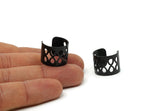 Black Boho Ring, 4 Oxidized Brass Black Adjustable Ring Settings - 16-17mm / 23 Gauge Mn25 S682