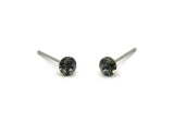 Brass Stud Earrings, 6 Black Diamond Crystal Rhinestone Beads Brass Stud Earrings Brass Setting for SS18 - 4.3mm SS18 F105
