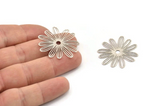 Silver Flower Charm, 6 Antique Silver Plated Brass Flower Charms, Findings (30x0.30mm) F115 H0375