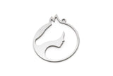 Steel Round Charm, 4 Stainless Steel Horse And Woman Patterned Charms With 1 Loop, For Jewelry Making (30x26x0.80mm) SMP3007