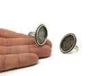 Adjustable Ring Setting, Antique Silver Plated Brass Adjustable Ring With 1 Oval Pad H0624
