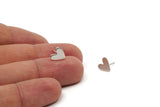 Silver Heart Earring, 6 Antique Silver Plated Brass Heart Stud Earrings (8x1mm) M02171 A2492