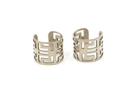 Silver Ring Setting - 4 Antique Silver Plated Brass Adjustable Ring Settings - (16x17mm) / 23 Gauge MN16