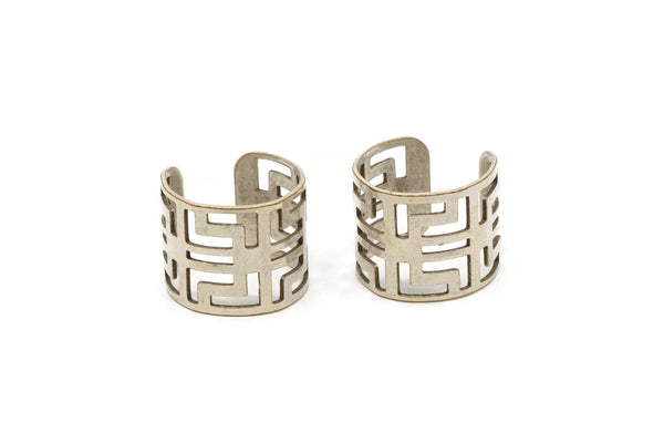 Silver Ring Setting - 4 Antique Silver Plated Brass Adjustable Ring Settings - (16x17mm) / 23 Gauge MN16