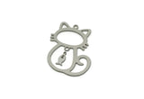Steel Dangle Charm, Stainless Steel Cat And Dangle Fish Charms With 3 Loops, Findings (29x22x0.80mm) SMP3293