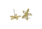 Brass Flower Earring, 8 Raw Brass Flower Stud Earrings (14x15x0.80mm) SMP3300 Y178